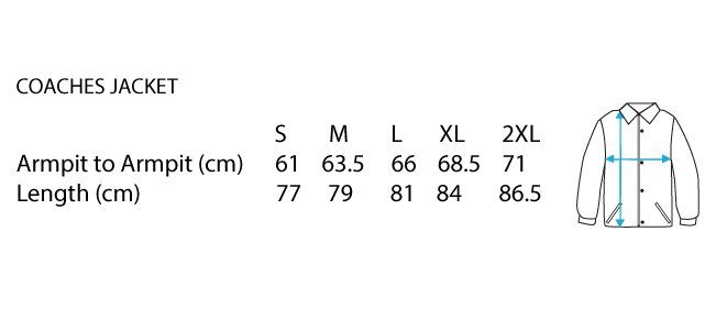 Coaches jacket size chart